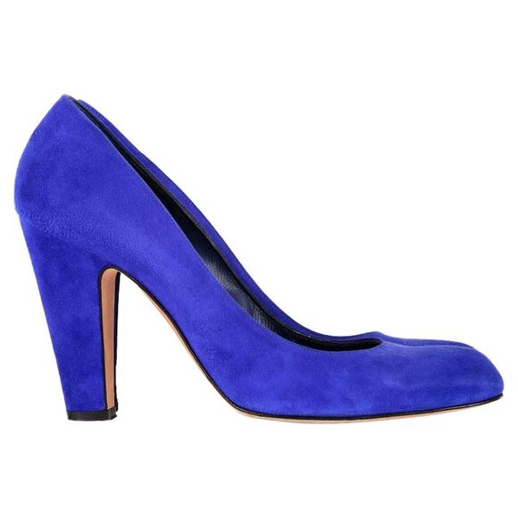 Manolo Blahnik Block Heel Pumps in Blue Suede - Picture 1 of 6